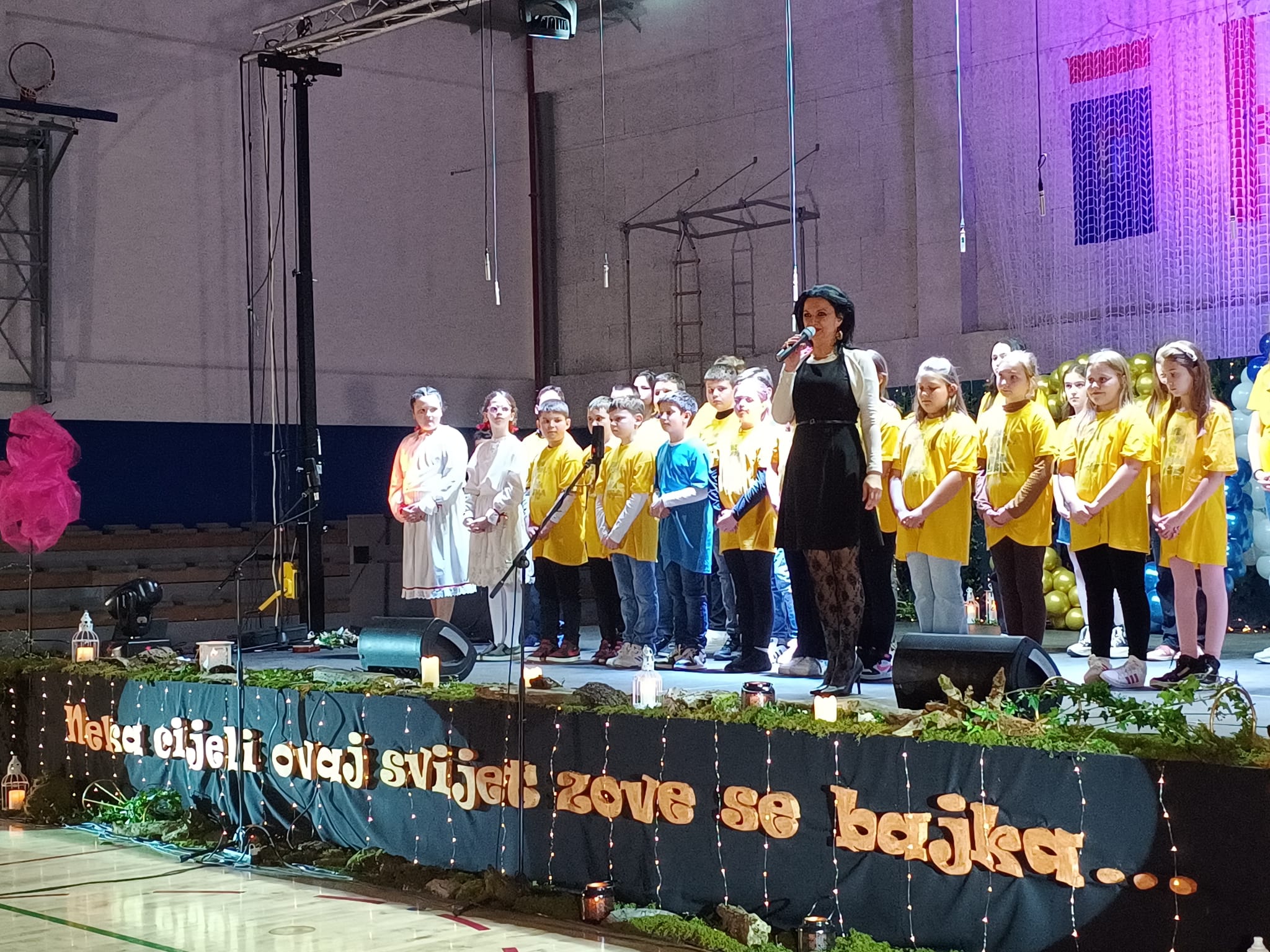 U petak, 8. ožujka 2024. godine Osnovna škola Mate Lovraka Petrinja proslavila je Dan škole velikom predstavom u kojoj je sudjelovalo 130 učenika, gotovo trećina svih učenika škole. Predstavu pod nazivom “Neka cijeli ovaj svijet zove se bajka” osmislila je, napisala scenarij i producirala učiteljica Josipa Šajnović. Raskošnu pozornicu osmislile su i uredile učiteljice Natalija Klarić i Ivana Švragulja.